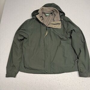LL Bean 3 n 1 Weather Channel Hooded Jacket Men's M Reg Green Hooded Nylon 0BCY9